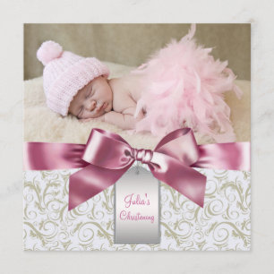 Convite Pink Ivory Swirls Baby Girl Foto Christening