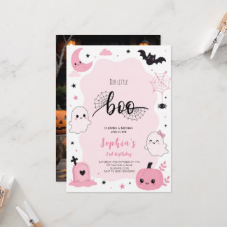 Convite Pink Kawaii Halloween Ghost BIrthday Party