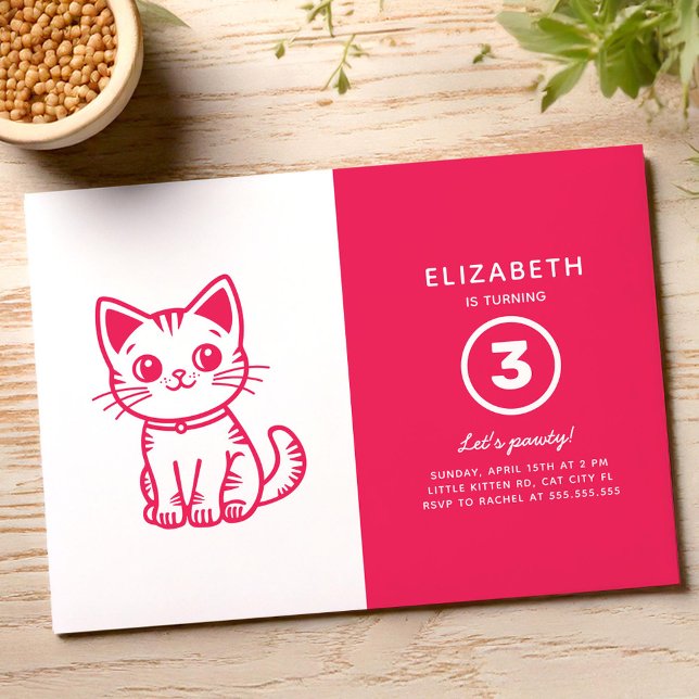 Convite Pink kitten birthday party (Criador carregado)
