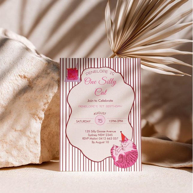Convite Pink Kitty Party One Silly Cat 1st Birthday (Criador carregado)