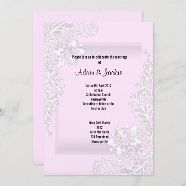 CONVITE PINK LACE ELEGANT CLASSY WEDDING (Frente/Verso)