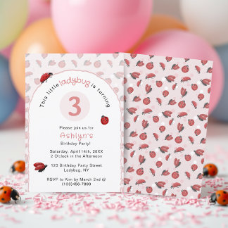 Convite Pink Ladybug Girls Birthday  Invitation