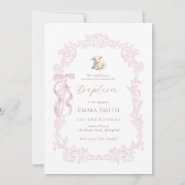 Convite Pink Lamb Elegant Christian Girl Baptism