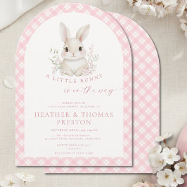 Convite Pink Little Bunny Gingham Arch Baby Shower