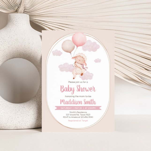 Convite Pink Little Lamb Baby Shower (Lamb Baby Shower Invitation)