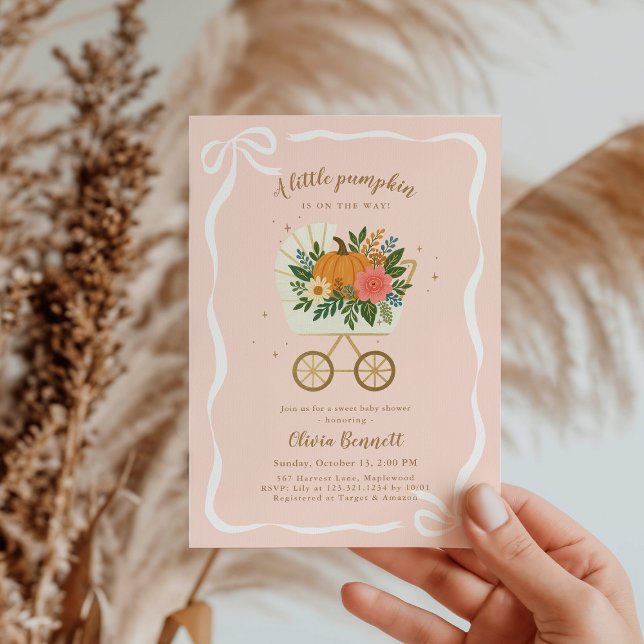 Convite Pink Little Pumpkin Stroller Girl Baby Shower (Criador carregado)