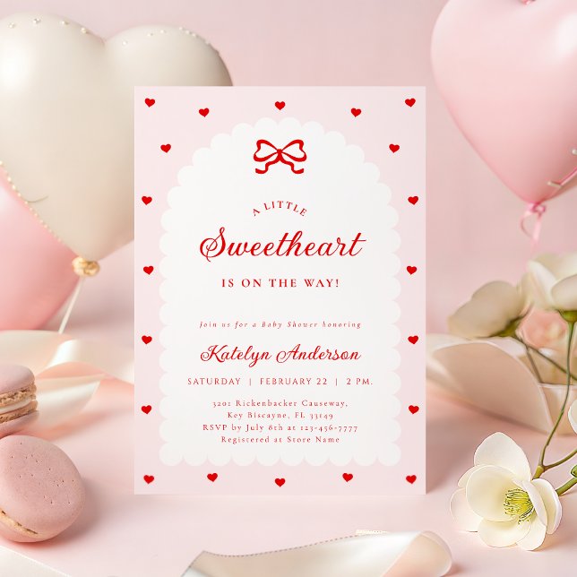 Convite Pink Little Sweetheart Bow Baby Shower Invitation (Criador carregado)