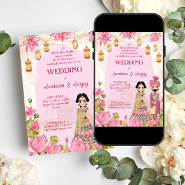 Convite Pink Lotus Flagranderias lanterna Casamento indian