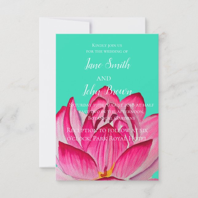 Convite Pink Lotus flor aquarela casamento (Frente)