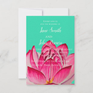 Convite Pink Lotus flor aquarela casamento