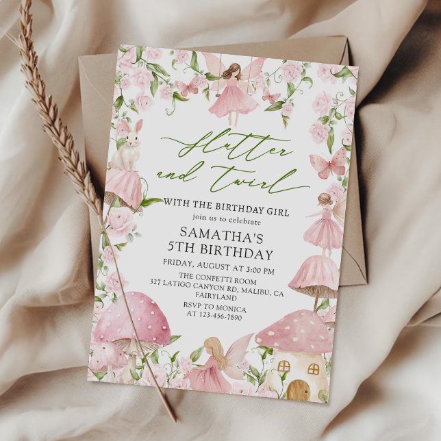 Convite Pink Magical Floral Fairy Garden Birthday (Criador carregado)