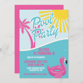 Convite Pink Malibu Pool Party birthday