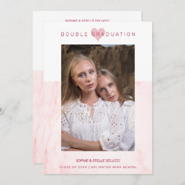 Convite Pink Marble Effect Romantic Photo Twins Graduation