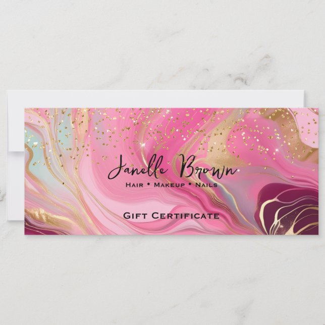 Convite Pink Marble & Gold Glitter Gift Certificate Card (Frente)