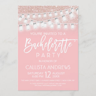 Convite Pink Mason Jar String Luz Brilhante Bachelorette