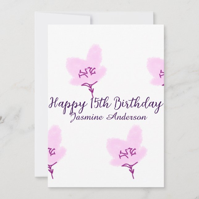 Convite Pink mauve floral 15th birthday quinceanera name d (Frente)