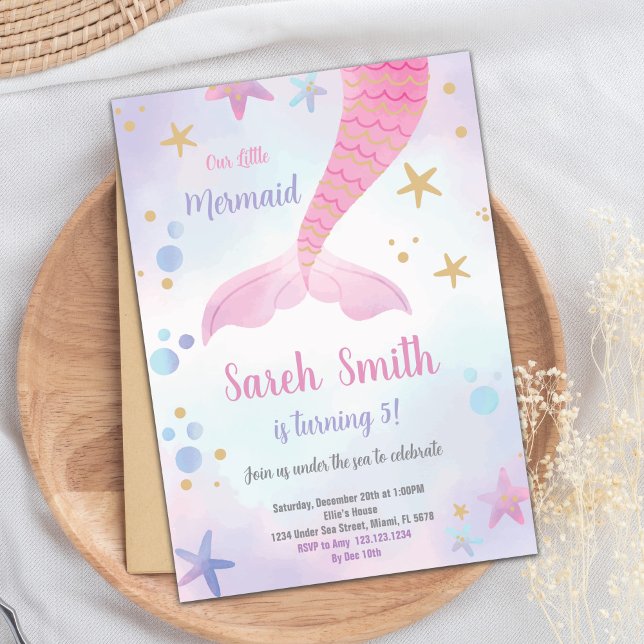 Convite Pink Mermaid Birthday Invitation (Pink Mermaid Birthday Invitation)