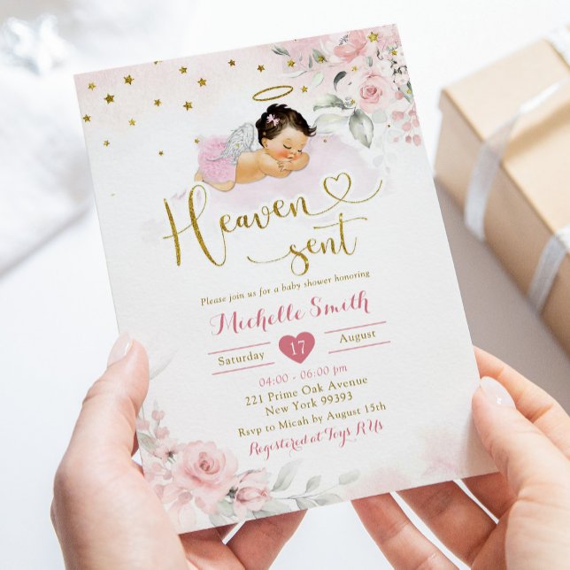 Convite Pink Mexicano Angel Baby Heaven Enviado Chá de fra (Criador carregado)