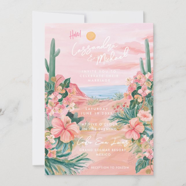 Convite Pink Mexico Destination Wedding (Frente)