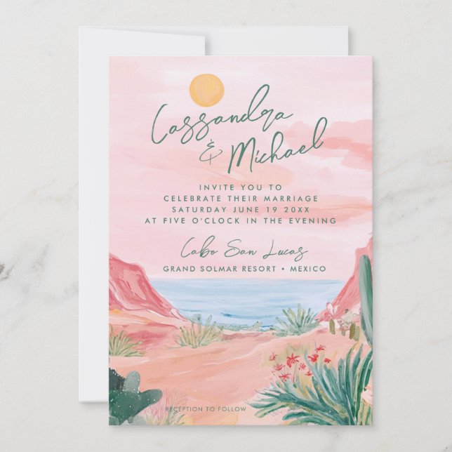 Convite Pink Mexico Destination Wedding (Frente)