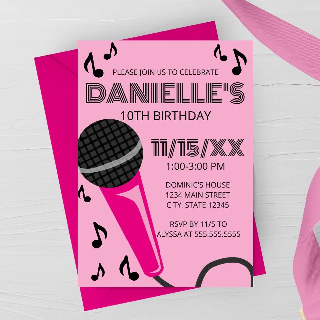 Convite Pink Microphone Kids Birthday Invitation (Criador carregado)