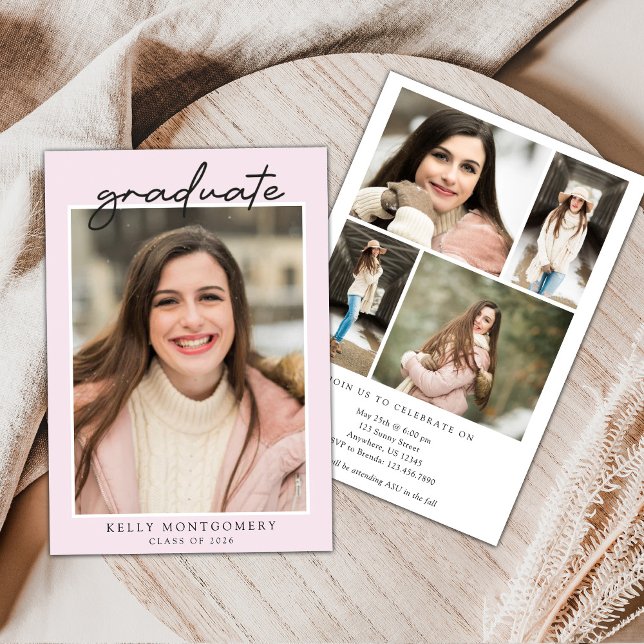 Convite Pink Minimal Graduation Invitation (Criador carregado)