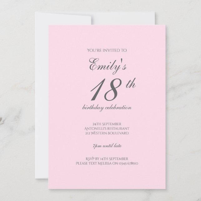 Convite Pink Minimalist 18th Birthday Party Invitation (Frente)