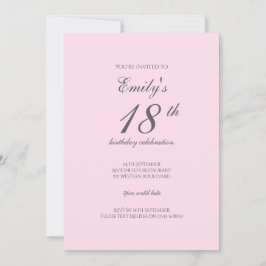 Convite Pink Minimalist 18th Birthday Party Invitation