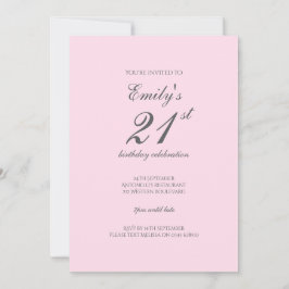 Convite Pink Minimalist 21st Birthday Party Invitation