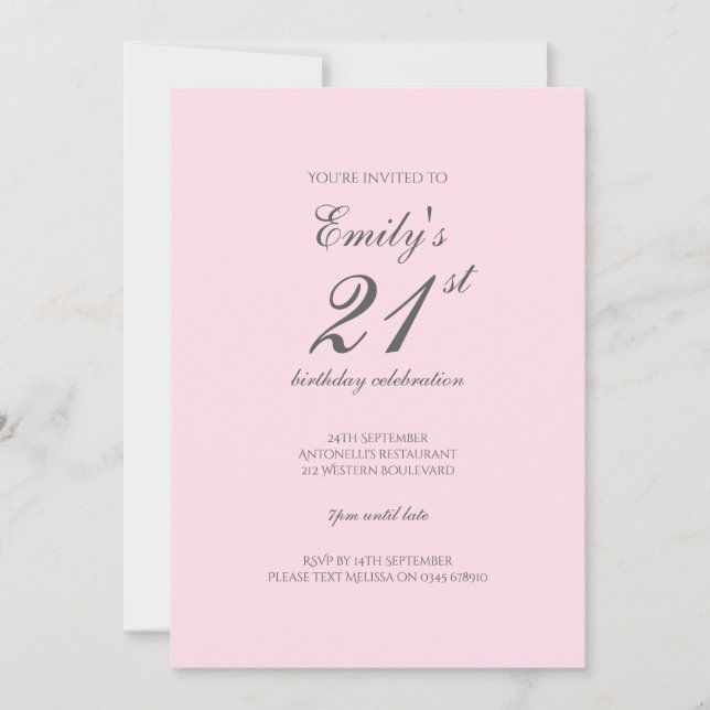 Convite Pink Minimalist 21st Birthday Party Invitation (Frente)