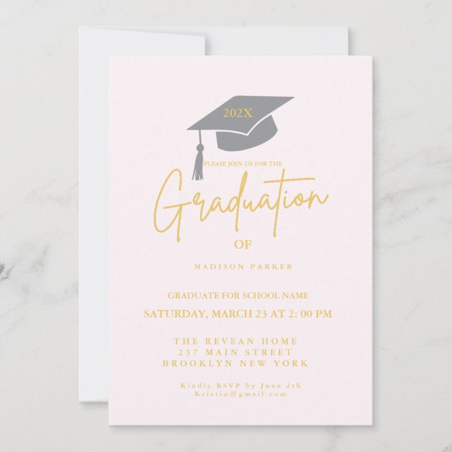 Convite Pink Minimalist Photo Graduation Party (Frente)