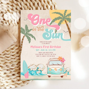 Convite Pink Mint Um no Sol Surfando Aniversário de 1 ano