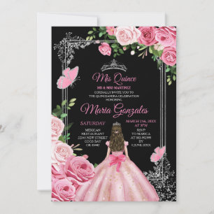 Convite Pink Mis Quince 15 Anos Borboleta Silver Crown