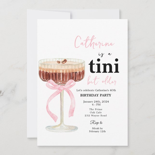 Convite Pink Modern Bow Coffee Cocktail Birthday (Frente)