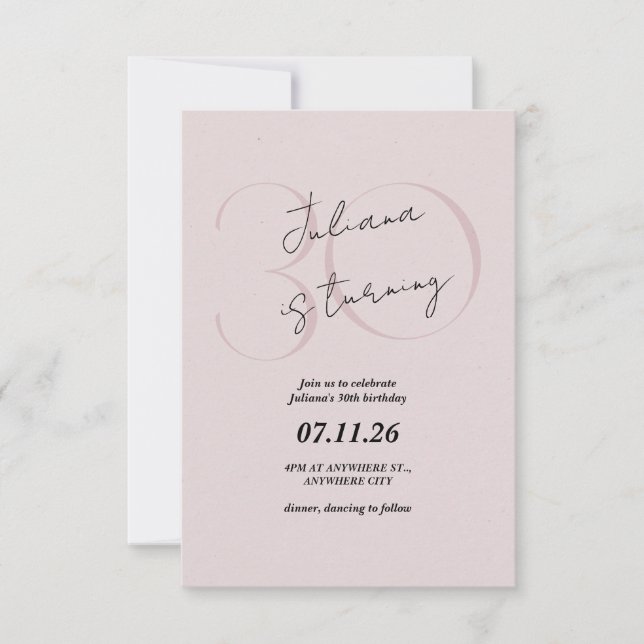 Convite Pink Modern, Simple 30th Birthday Invitation (Frente)