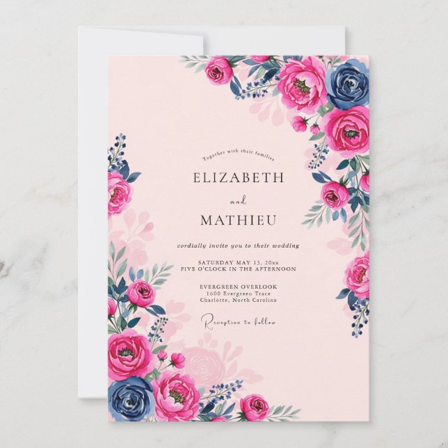 Convite Pink Navy Opulent Romantic Wedding (Frente)