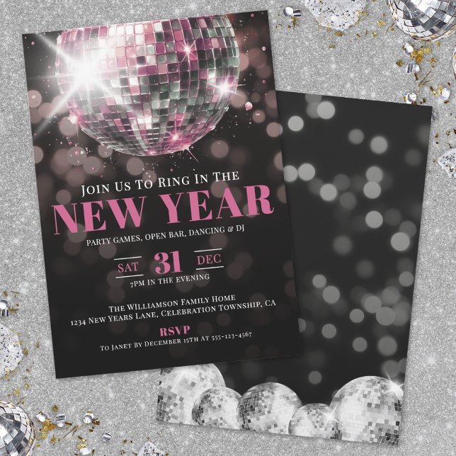 Convite Pink New Year's Eve Party (Pink New Year's Eve Party Invitation)