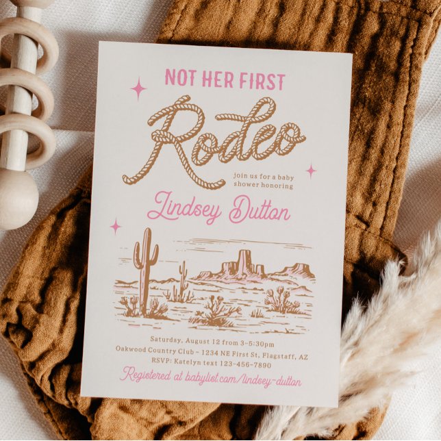 Convite Pink Not Her First Rodeo Baby Shower Invitation (Criador carregado)
