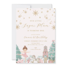 Pink Nutcracker Ballet 1st Birthday Invitation