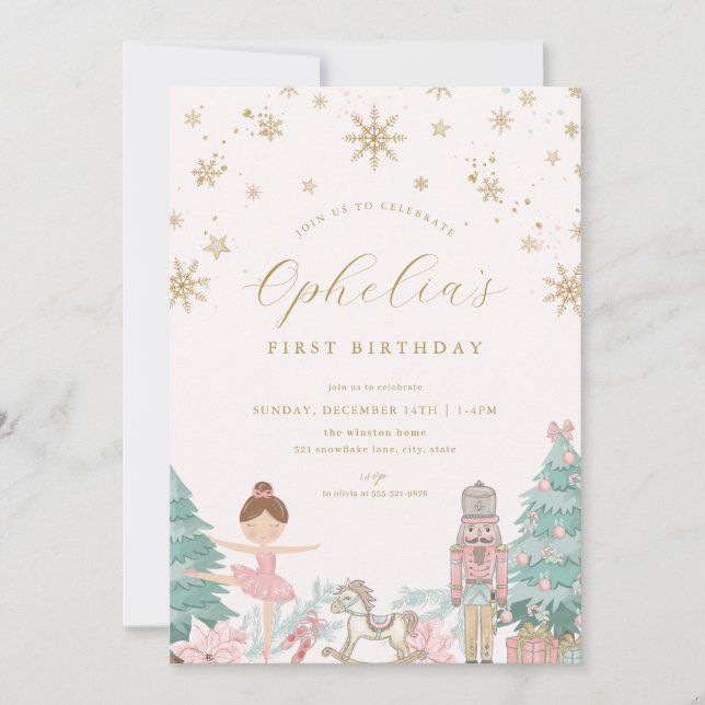 Convite Pink Nutcracker Ballet Winter Birthday Invitation (Frente)
