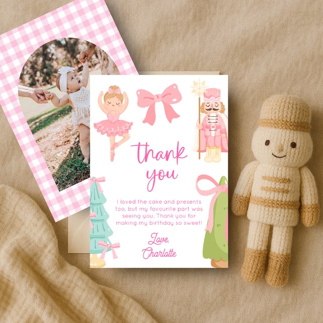 Convite Pink Nutcracker Birthday Photo Thank You Card (Criador carregado)