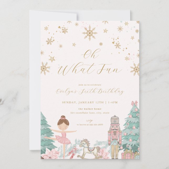 Convite Pink Nutcracker Oh What Fun Birthday Invite (Frente)
