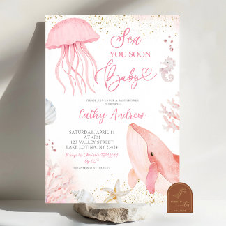 Convite Pink Ocean Sea You Soon Girl Baby Shower