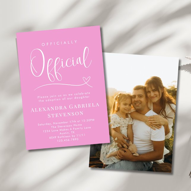 Convite Pink Officially Official Adoption Day Party Photo (Criador carregado)