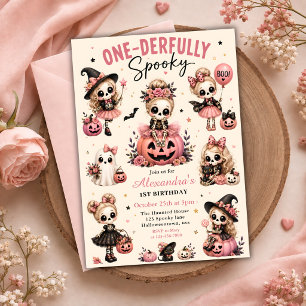 Convite Pink One-derfully Assustador Aniversário de 1 Ano