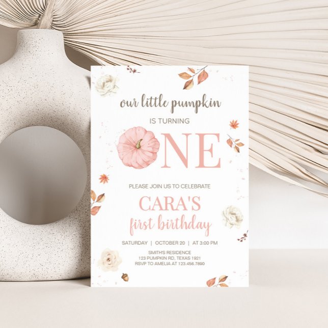 Convite Pink One Little Pumpkin Birthday Party (Pink Little Pumpkin First Birthday Party Invitation)