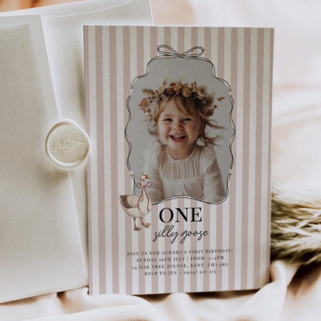 Convite Pink One Silly Goose 1st Birthday Invitation (Zazzle Pink One Silly Goose 1st Birthday Invitation
)