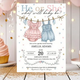 Convite Pink or Blue Baby Clothes Gender Reveal Invitation