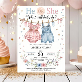 Convite Pink or Blue Baby Clothes Gender Reveal Invitation