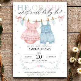 Convite Pink or Blue Baby Clothes Gender Reveal Invitation